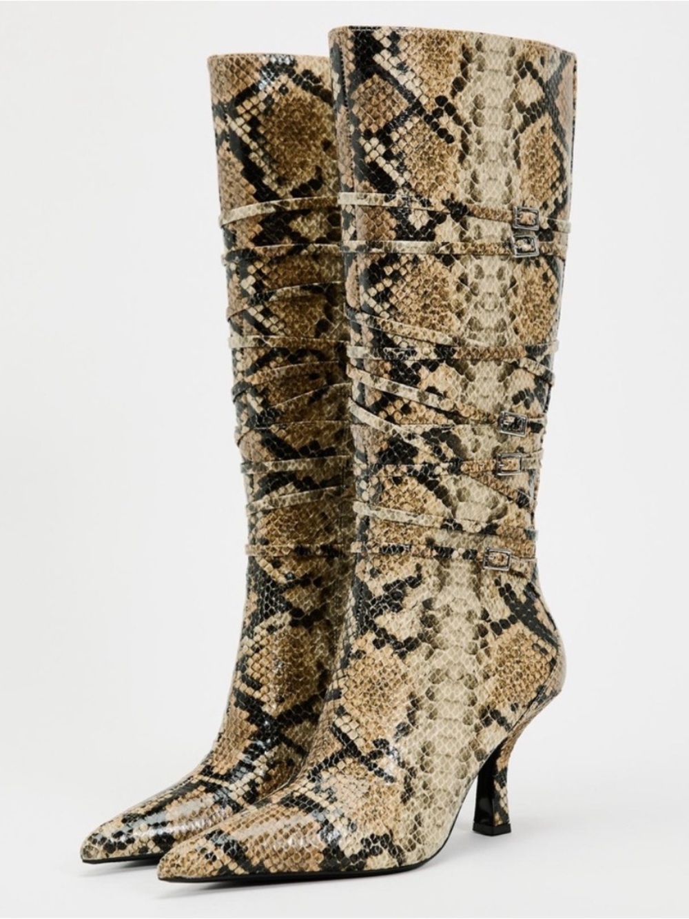 Snake-Print Knee High Reptile Boots